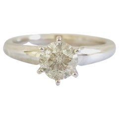 Bague solitaire en or blanc 14 carats avec diamants ronds naturels de 0,86 carat