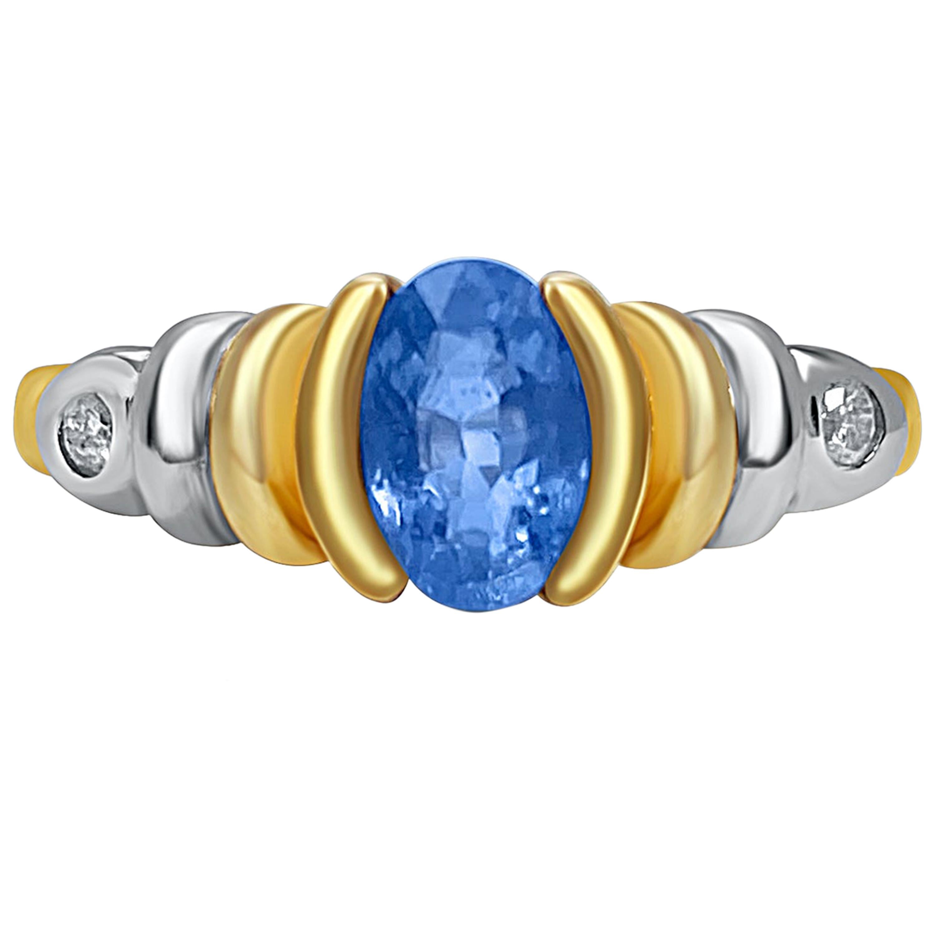 Bague de fiançailles en or jaune 14 carats avec tanzanite taille ovale de 0,86 carat et diamants en vente