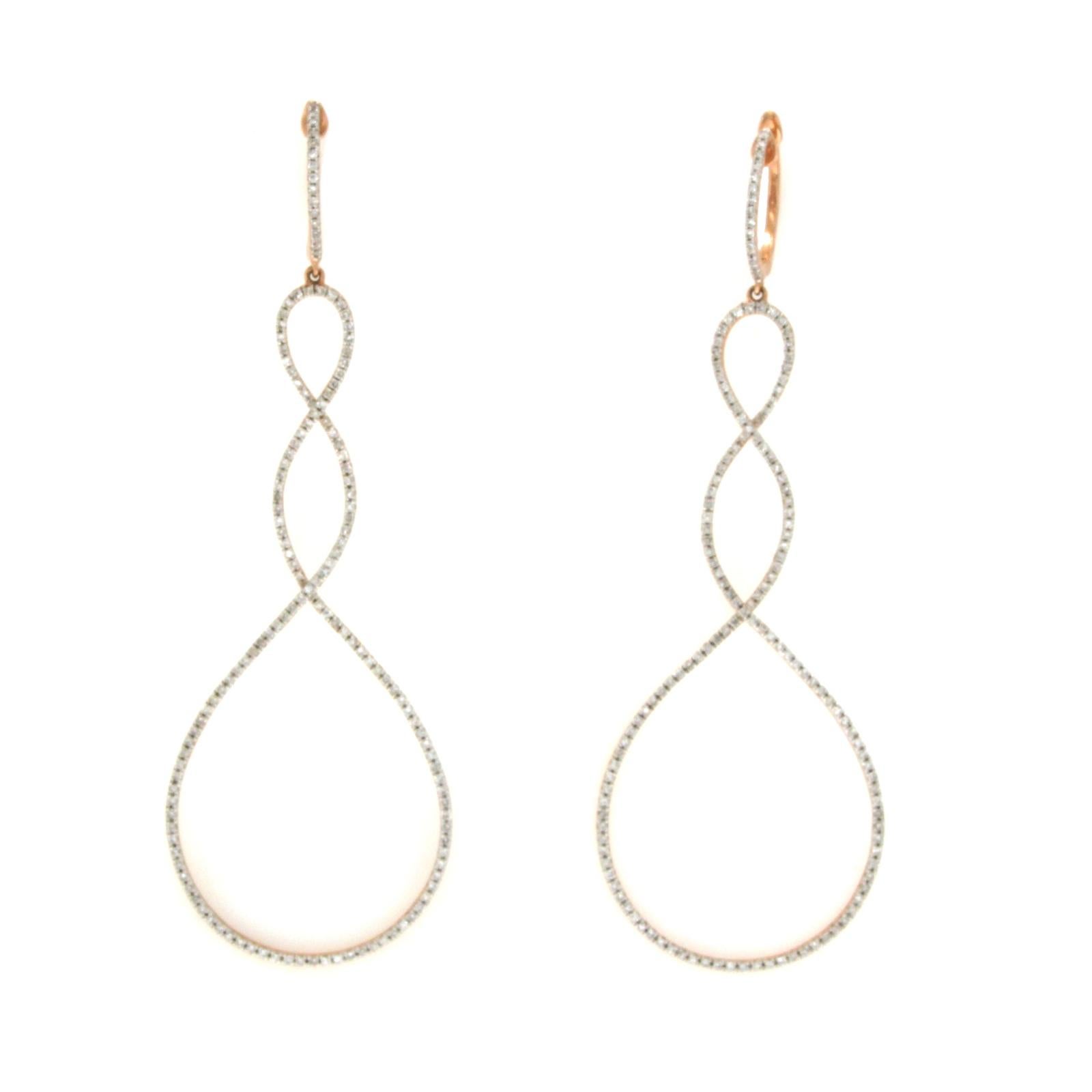 0.86 Carat Pave I Color Si1 Diamonds in 14 Rose Gold Hoop Earrings