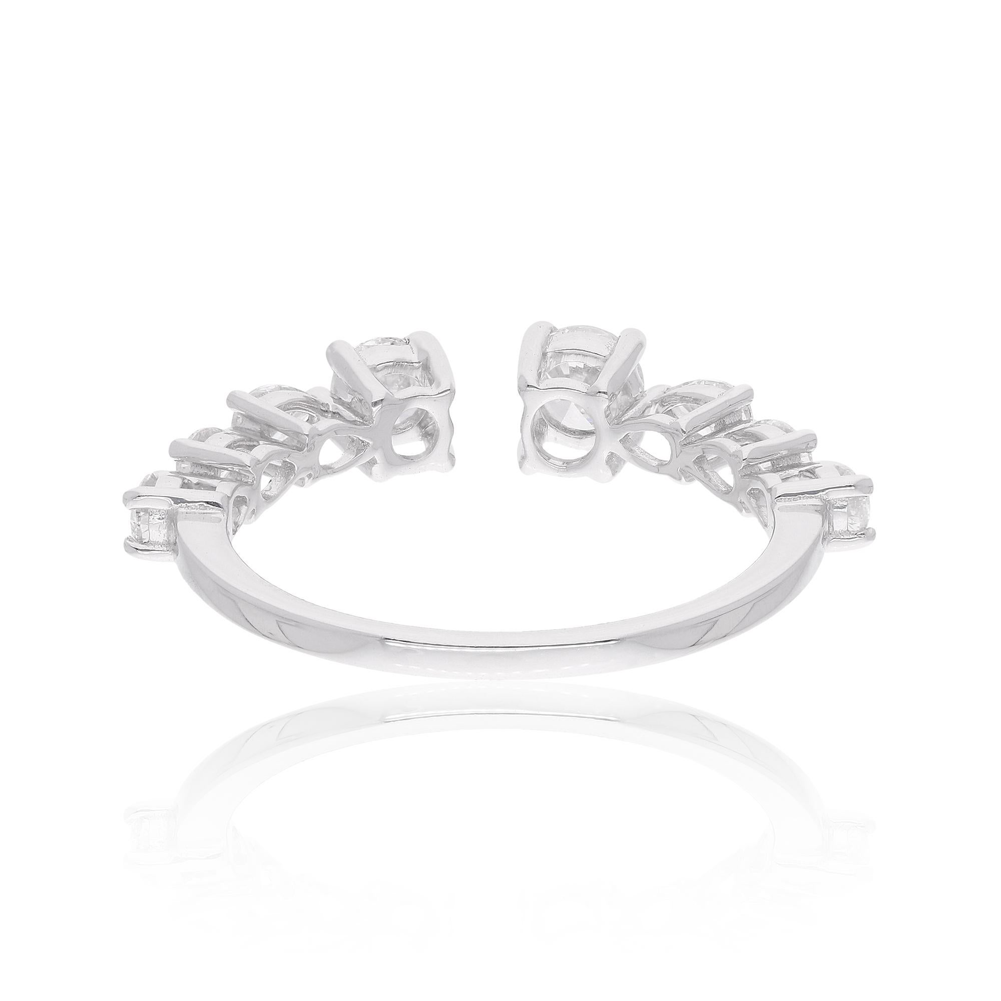 Modern 0.86 Carat Pear & Round Diamond Cuff Ring 18 Karat White Gold Handmade Jewelry For Sale