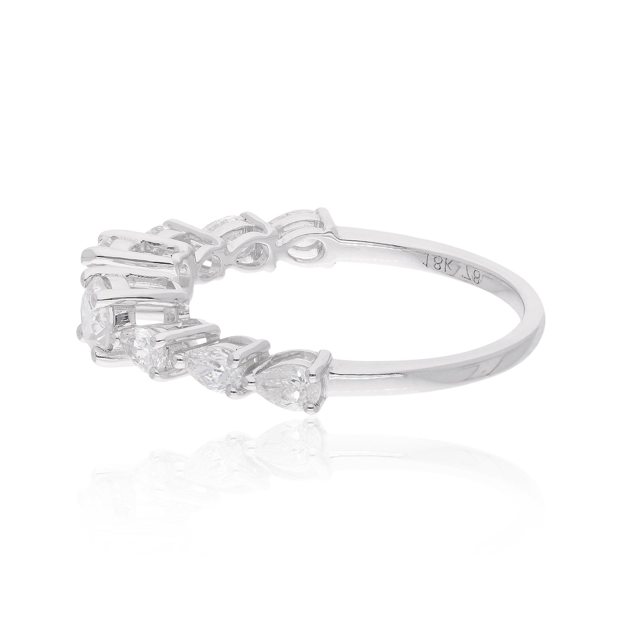 Bague manchette en or blanc 18 carats avec diamants taille poire et rond de 0,86 carat, faite à la main Pour femmes en vente