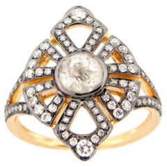 0.86 Carat Rose Cut Grey White Diamond Cocktail Ring