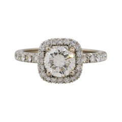 0.86 Carat Round Brilliant GIA Pave Halo Engagement Ring 14 Karat in Stock