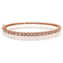 Bracelet jonc en or rose 14 carats avec diamants taille ronde de 0,86 carat