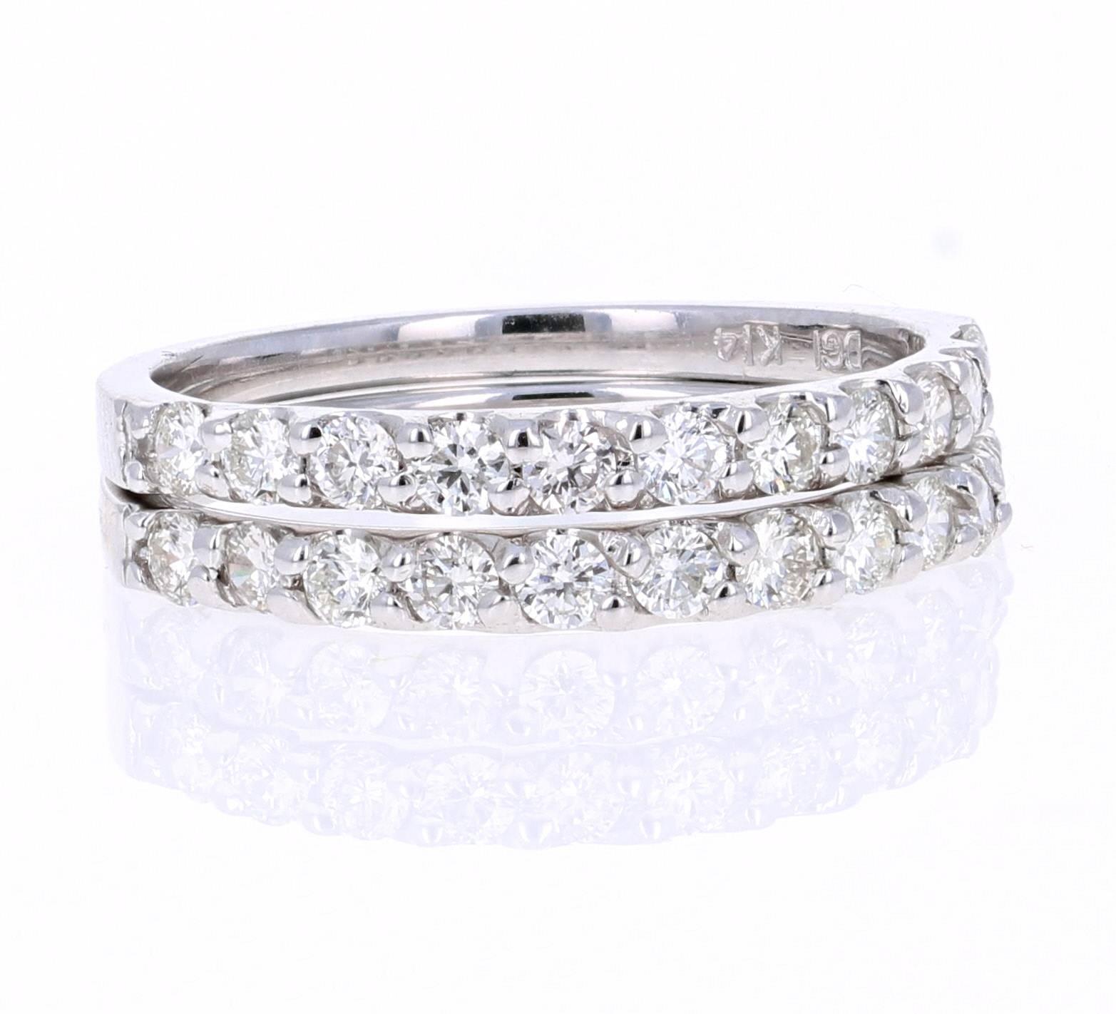 0.86 Carat Round Cut Diamond White Gold Stackable Bands!

Set of 2 elegant and classy 0.86 Carat Diamond bands that are sure to be a great addition to your accessory collection!   There are 11 Round Cut Diamonds that weigh 0.43 carats in each band. 