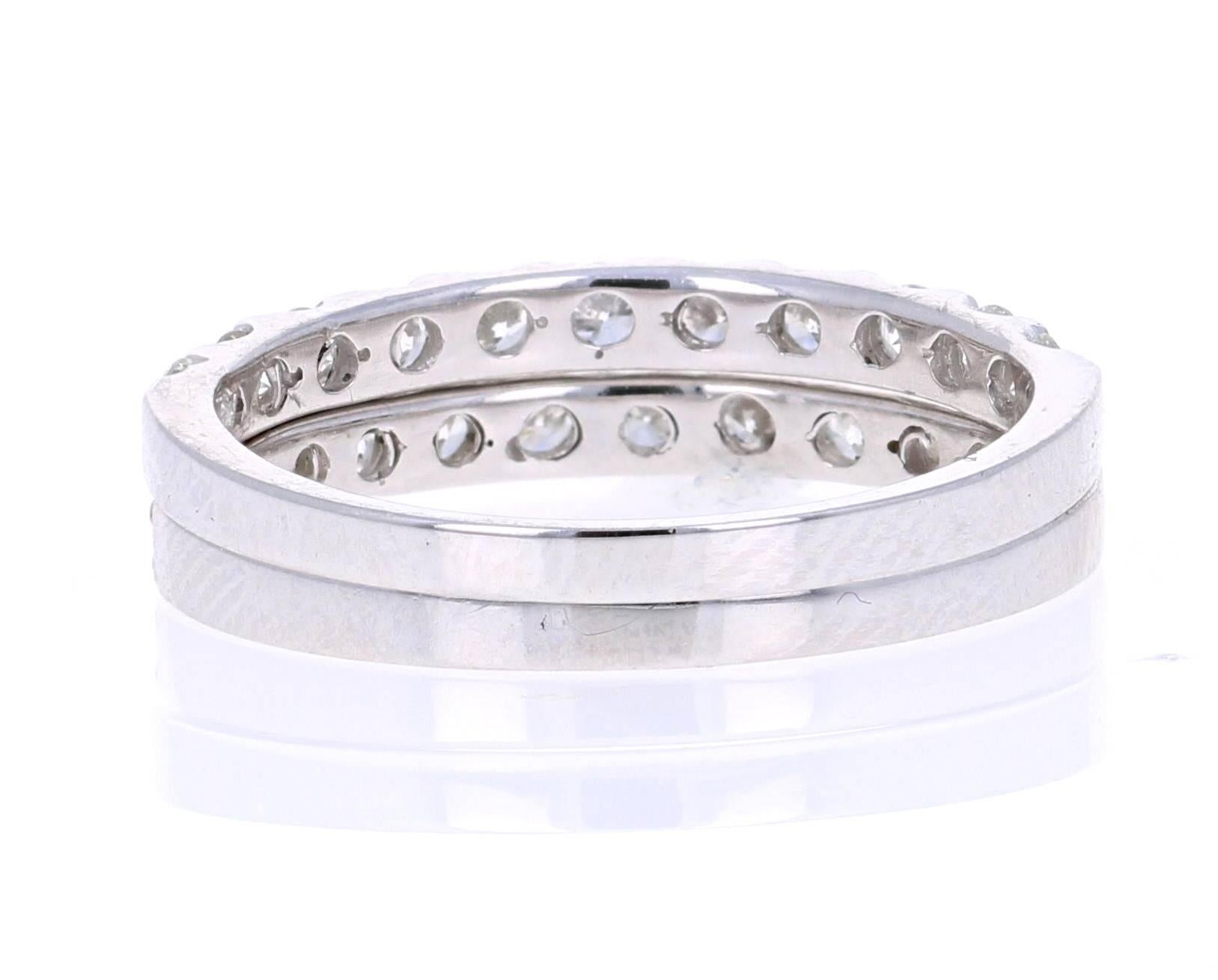 Modern 0.86 Carat Round Cut Diamond White Gold Stackable Bands