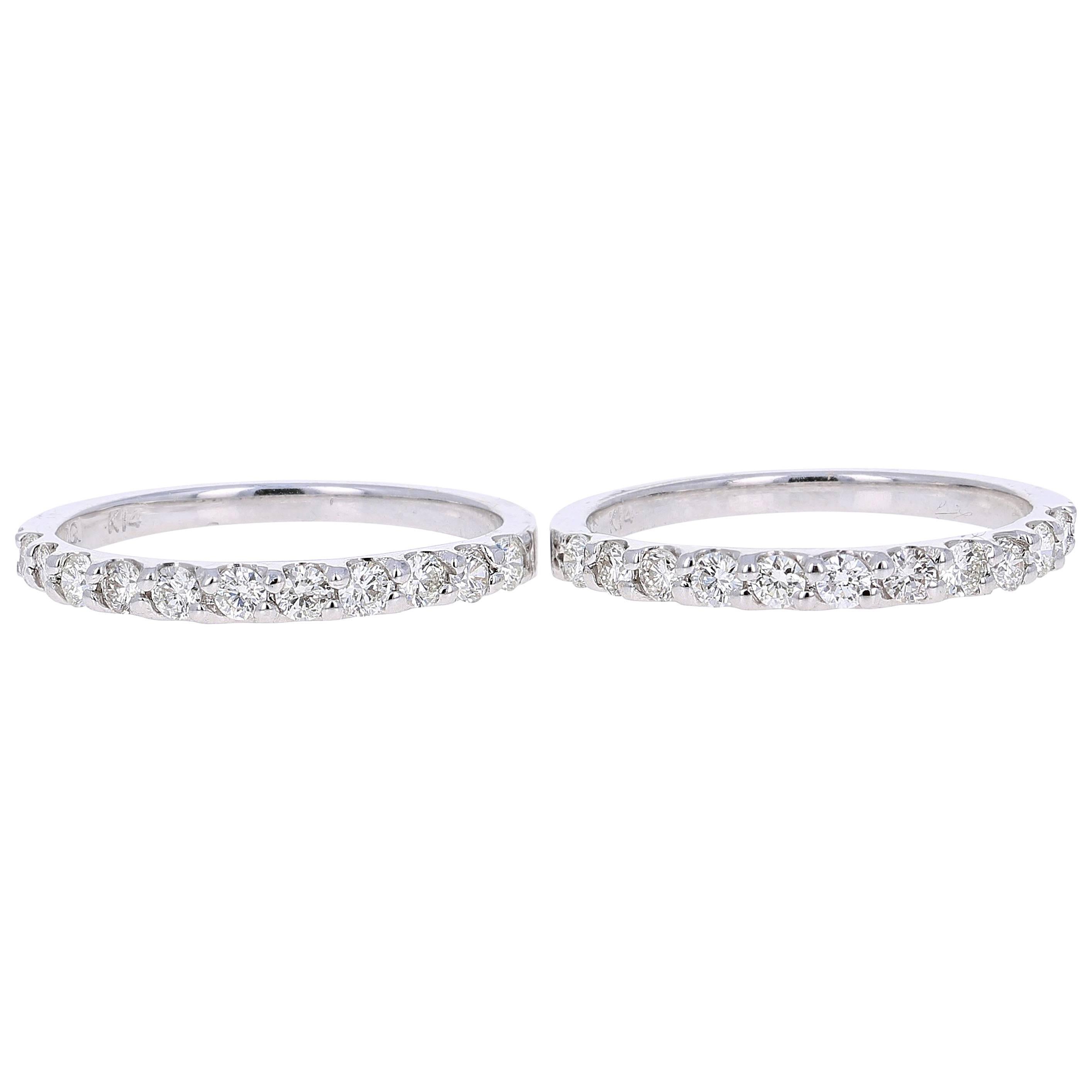 0.86 Carat Round Cut Diamond White Gold Stackable Bands