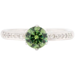 Russian Demantoid 14 Karat White Gold Diamond Engagement Wedding Ring