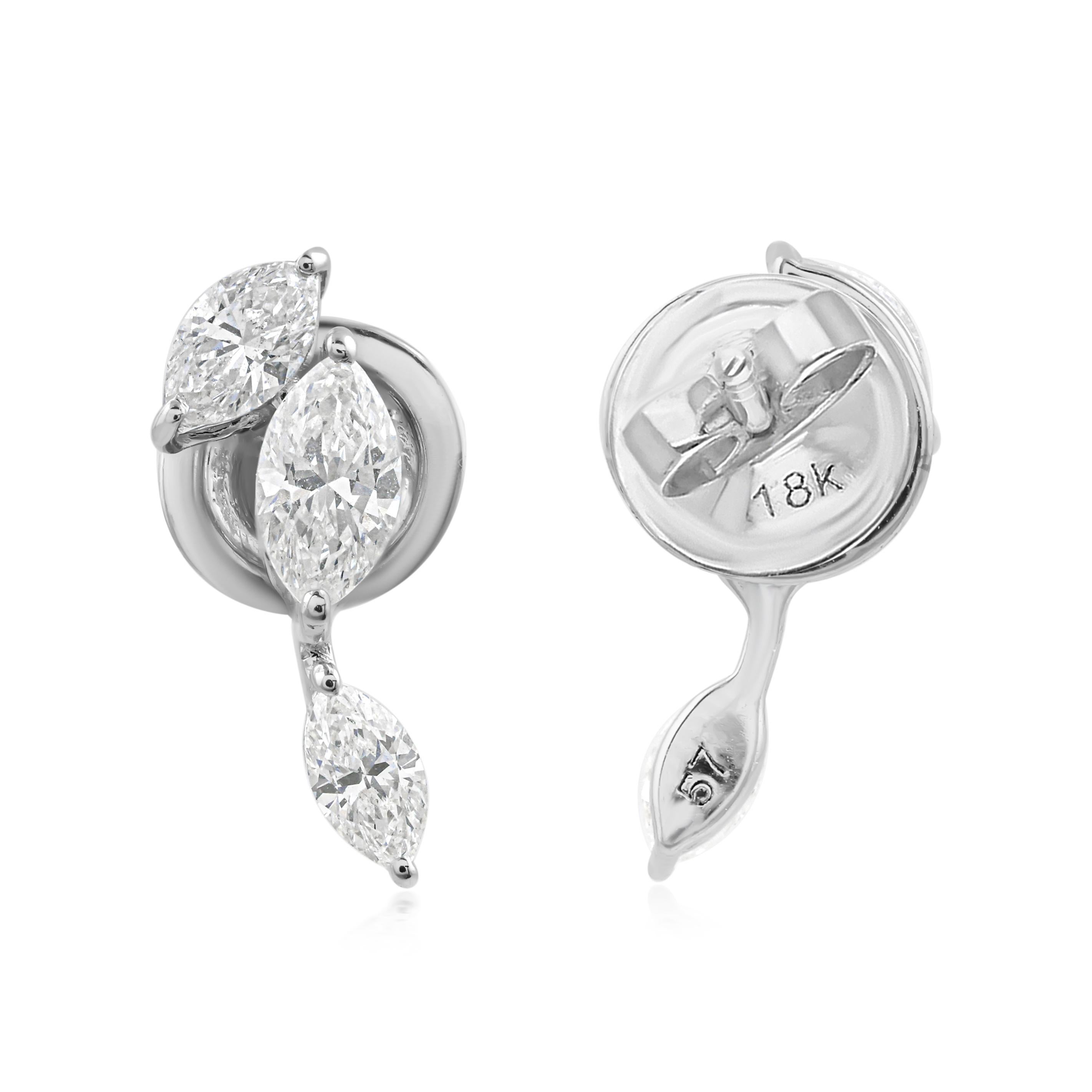 0,86 Karat SI Reinheit HI Farbe Marquise Diamant Ohrringe 18 Karat Weißgold (Moderne) im Angebot