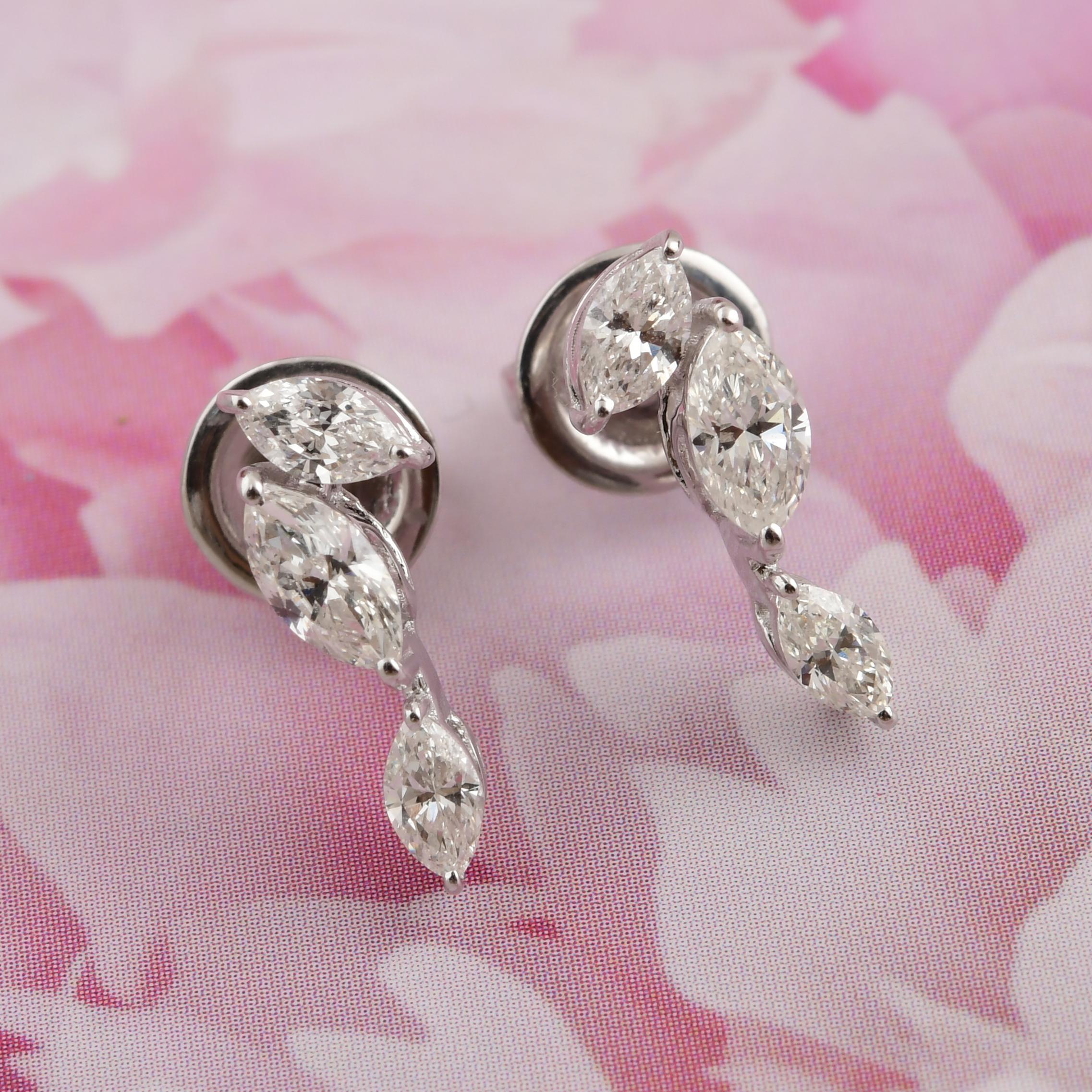 0,86 Karat SI Reinheit HI Farbe Marquise Diamant Ohrringe 18 Karat Weißgold Damen im Angebot