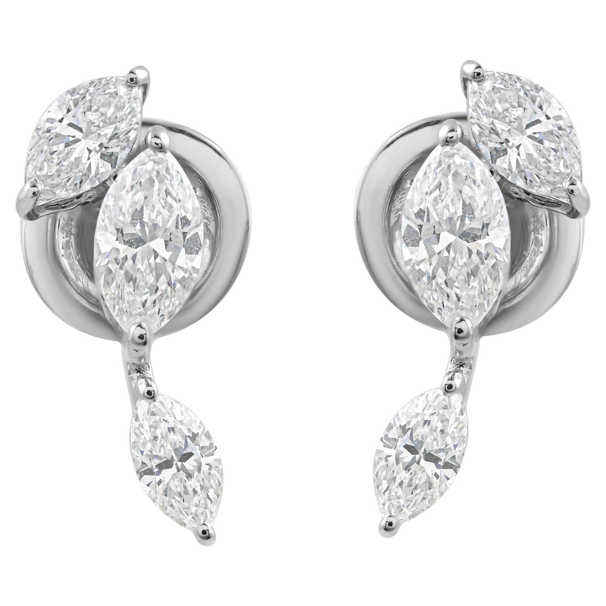 0,86 quilates SI Claridad HI Color Pendientes Diamante Marquesa Oro Blanco 18 Quilates