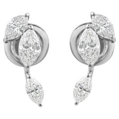 0.86 Carat SI Clarity HI Color Marquise Diamond Earrings 18 Karat White Gold