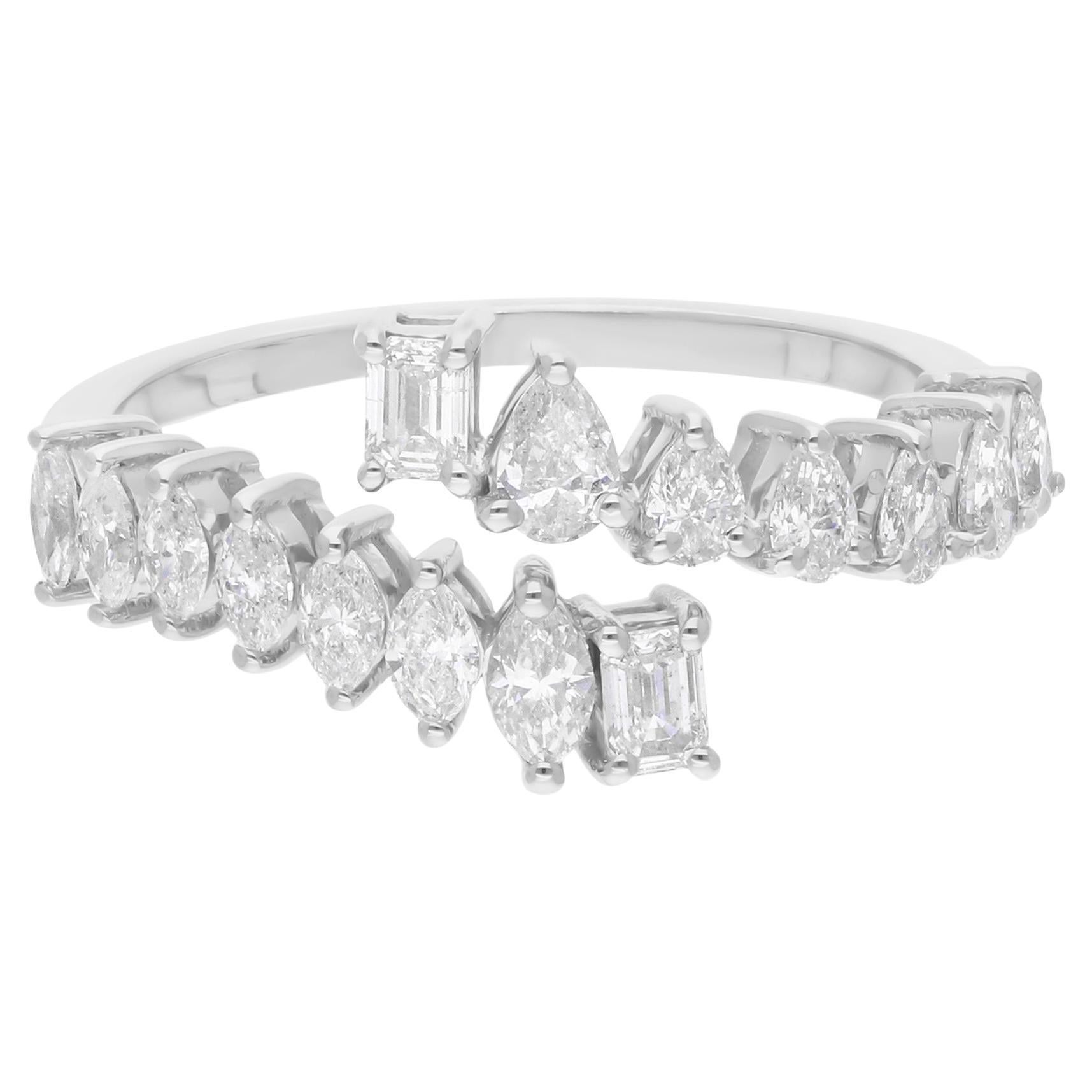 Anillo envolvente de diamantes talla esmeralda SI/H pera de 0,86 quilates Joyas de oro blanco de 14 quilates