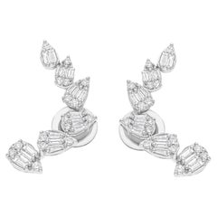 0,86 Karat SI/H Runde Baguette-Diamant-Ohrringe mit geschwungenem Design 14 Karat Weißgold