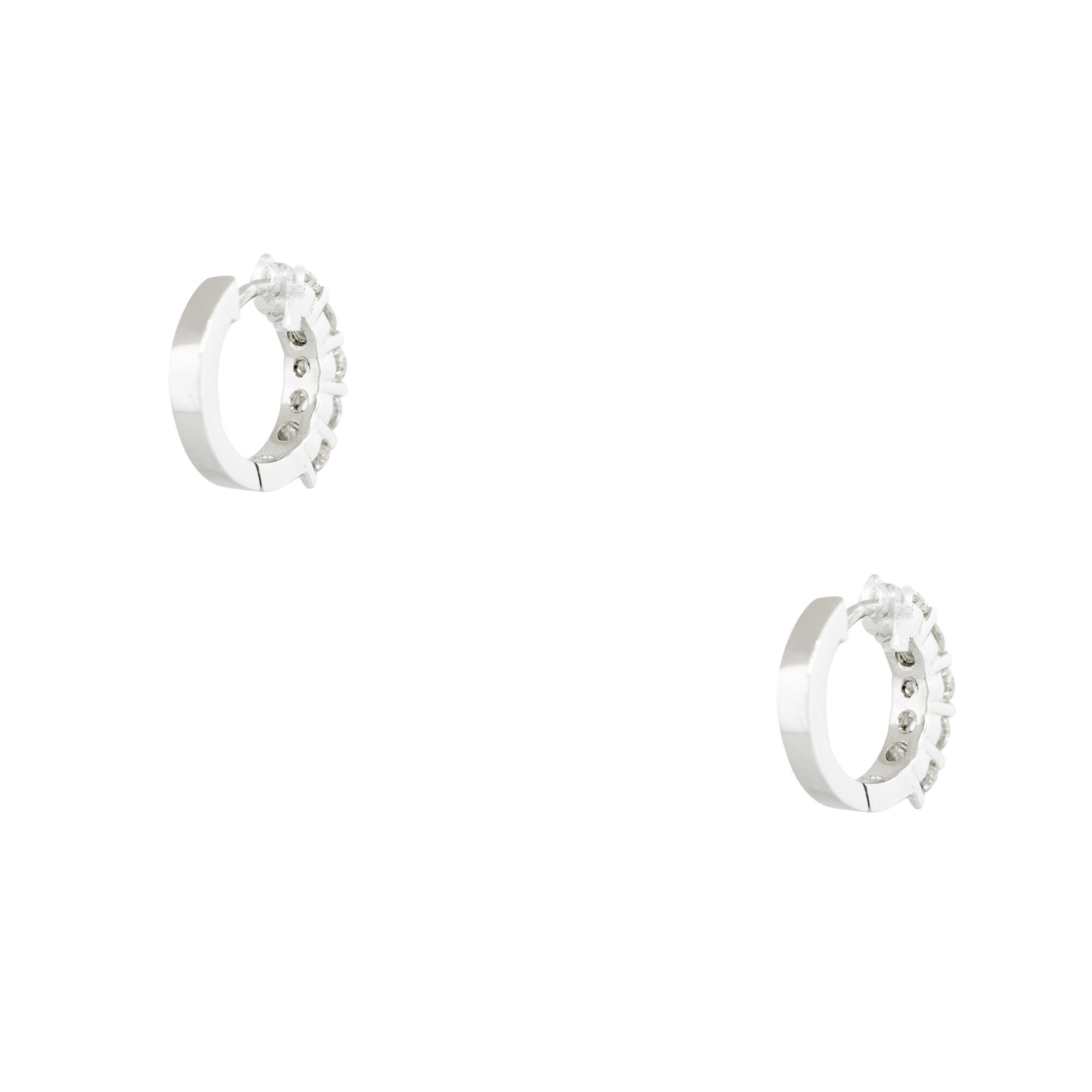 0.86 Carat Small Round Brilliant Diamond Hoop Earrings 14 Karat in Stock In Excellent Condition For Sale In Boca Raton, FL