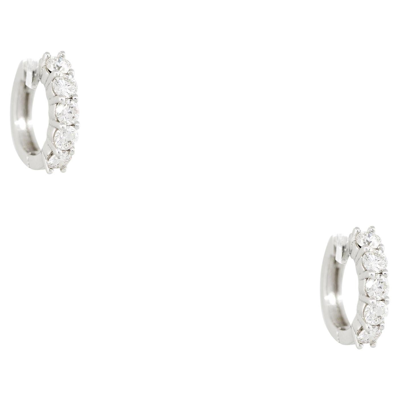 0.86 Carat Small Round Brilliant Diamond Hoop Earrings 14 Karat in Stock