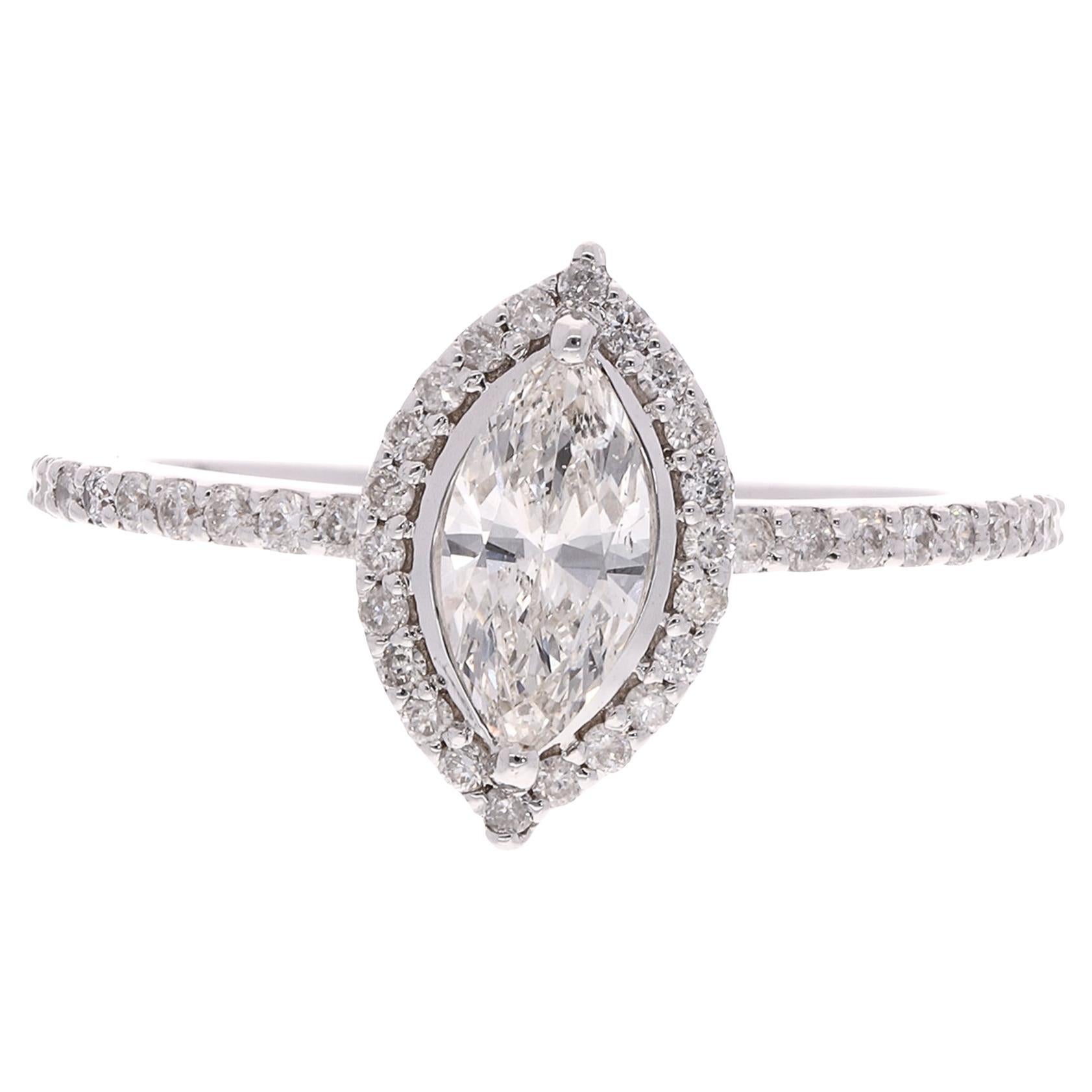For Sale:  0.86 Carat Solitaire Marquise Cut Diamond Engagement Ring in 18 Karat White Gold
