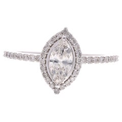 0.86 Carat Solitaire Marquise Cut Diamond Engagement Ring in 18 Karat White Gold