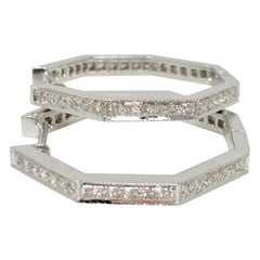 0,86 Quilates Blanco Diamante Brillante Redondo Heptágono Aros en Oro de 18 Kilates