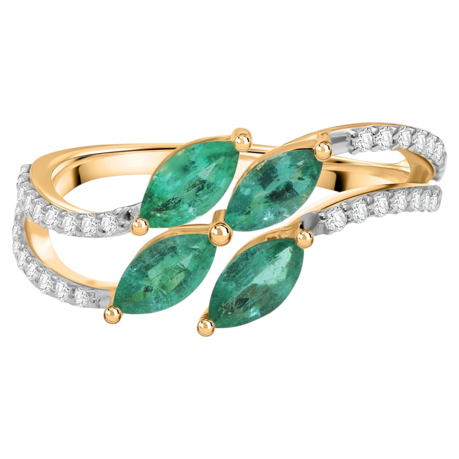 0,86 Karat sambischer Smaragd 0,26 Karat SI/H Diamantring 14 Karat Gelbgold