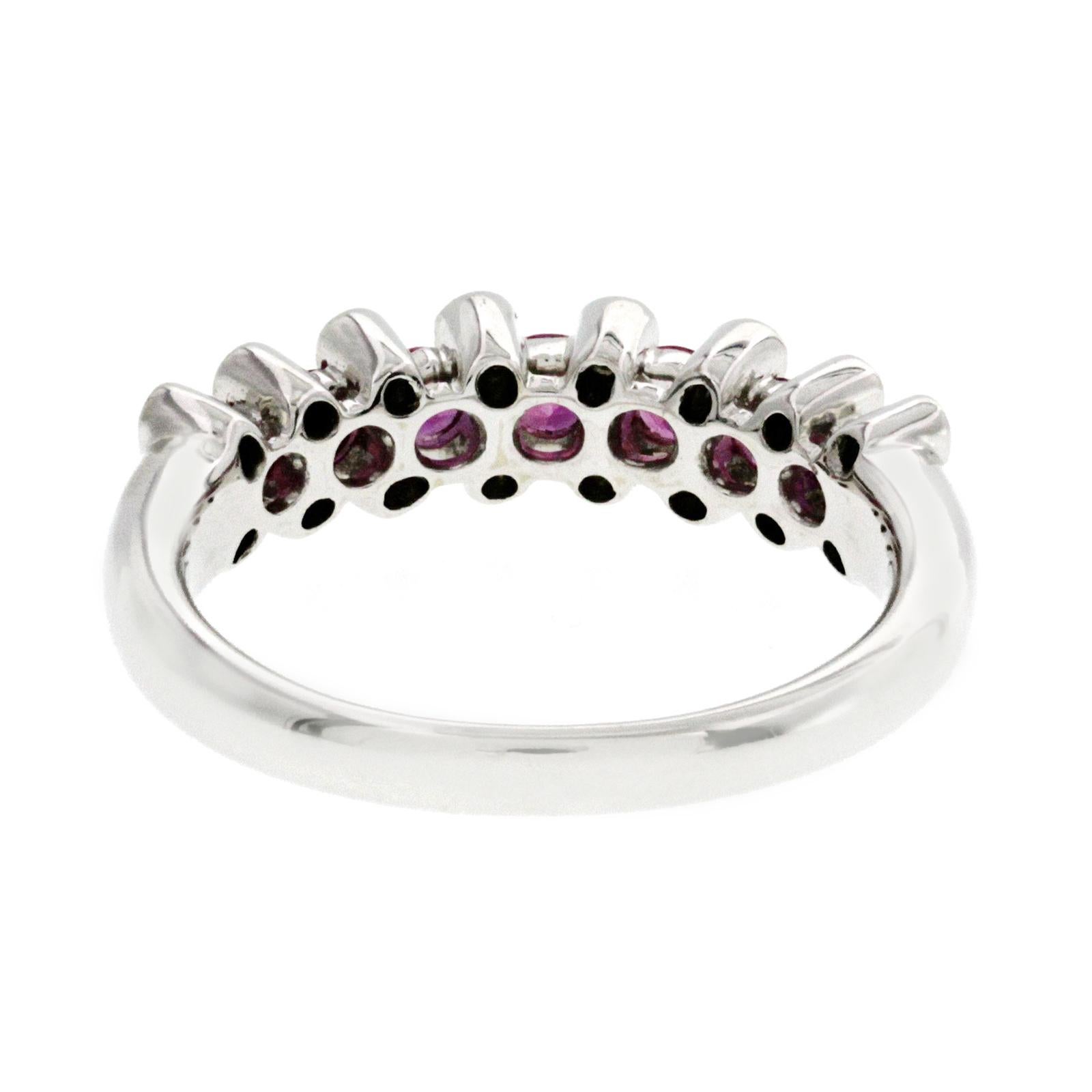 Women's 0.86 Carat Pink Sapphire and 0.16 Carat Diamonds 18 Karat Gold Wedding Band Ring For Sale