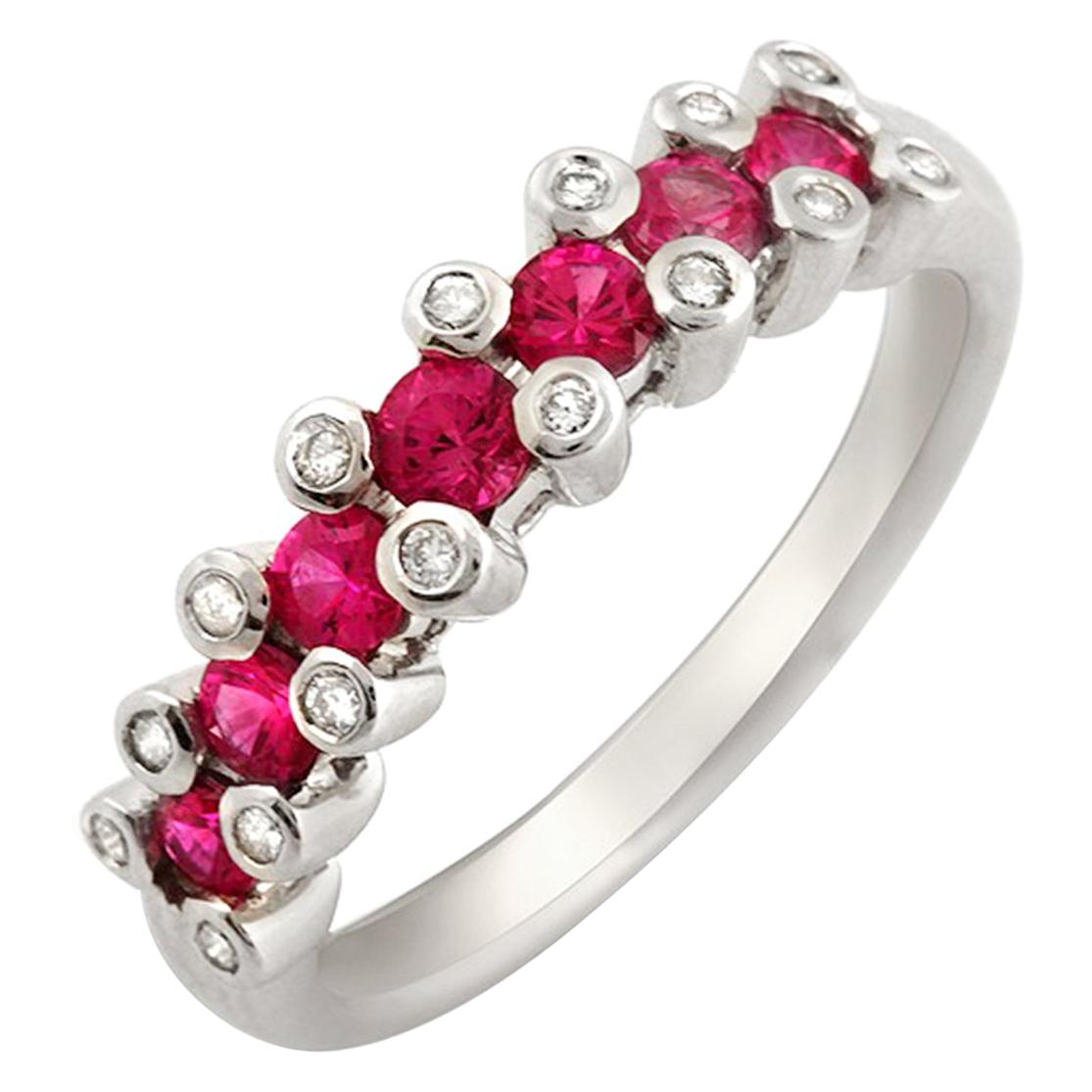 0.86 Carat Pink Sapphire and 0.16 Carat Diamonds 18 Karat Gold Wedding Band Ring