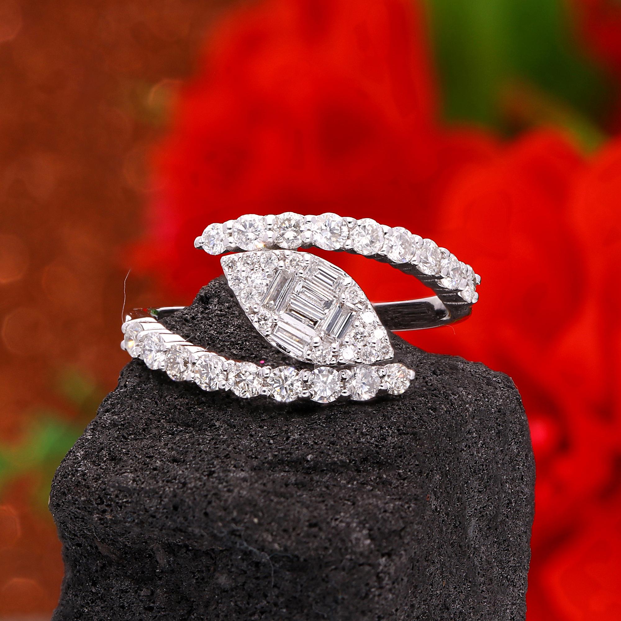 For Sale:  0.86ct SI Clarity HI Color Baguette Round Diamond Wrap Ring 18 Karat White Gold 2