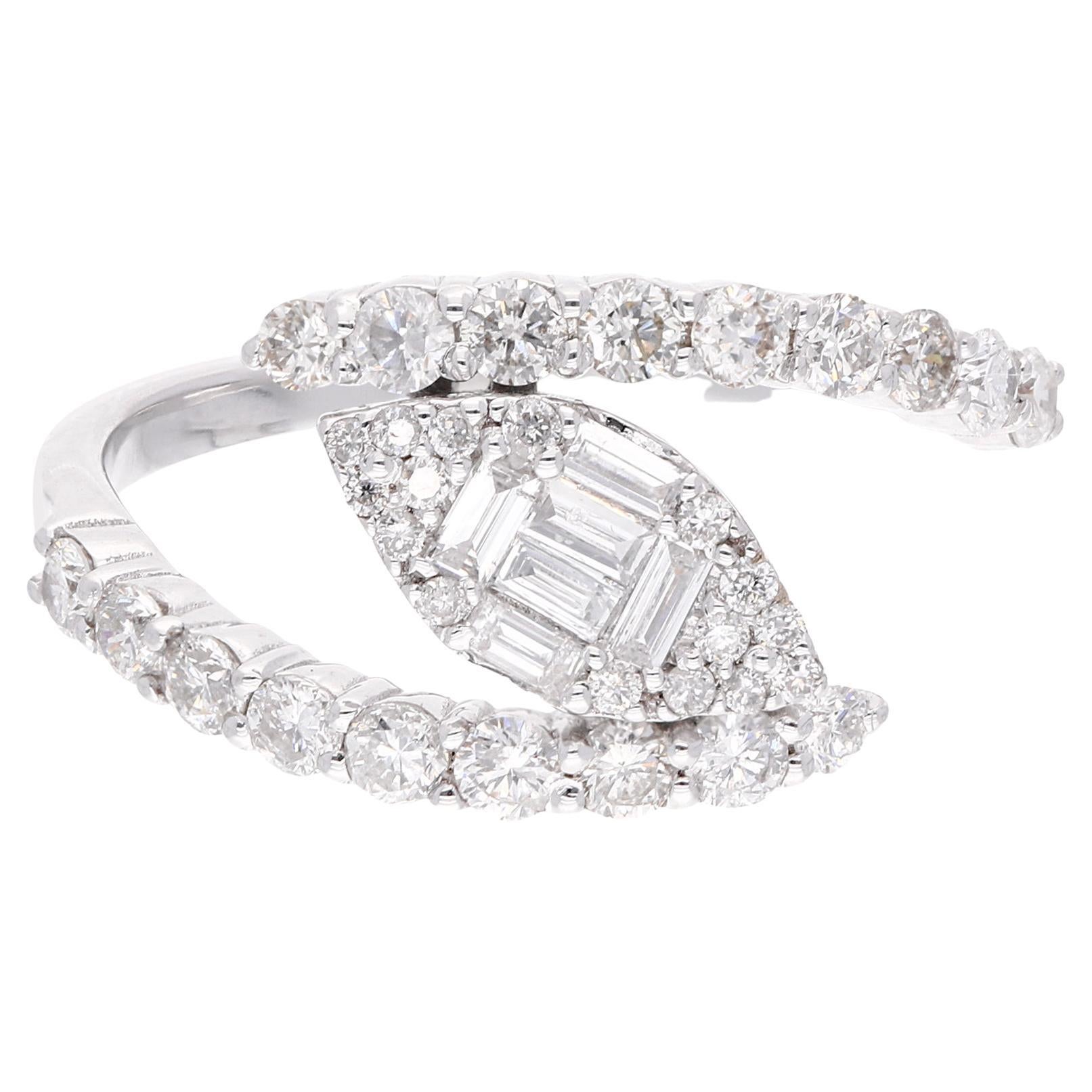 For Sale:  0.86ct SI Clarity HI Color Baguette Round Diamond Wrap Ring 18 Karat White Gold