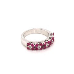 0.86 Ruby and Diamonds Half Band White Gold Italy with Box