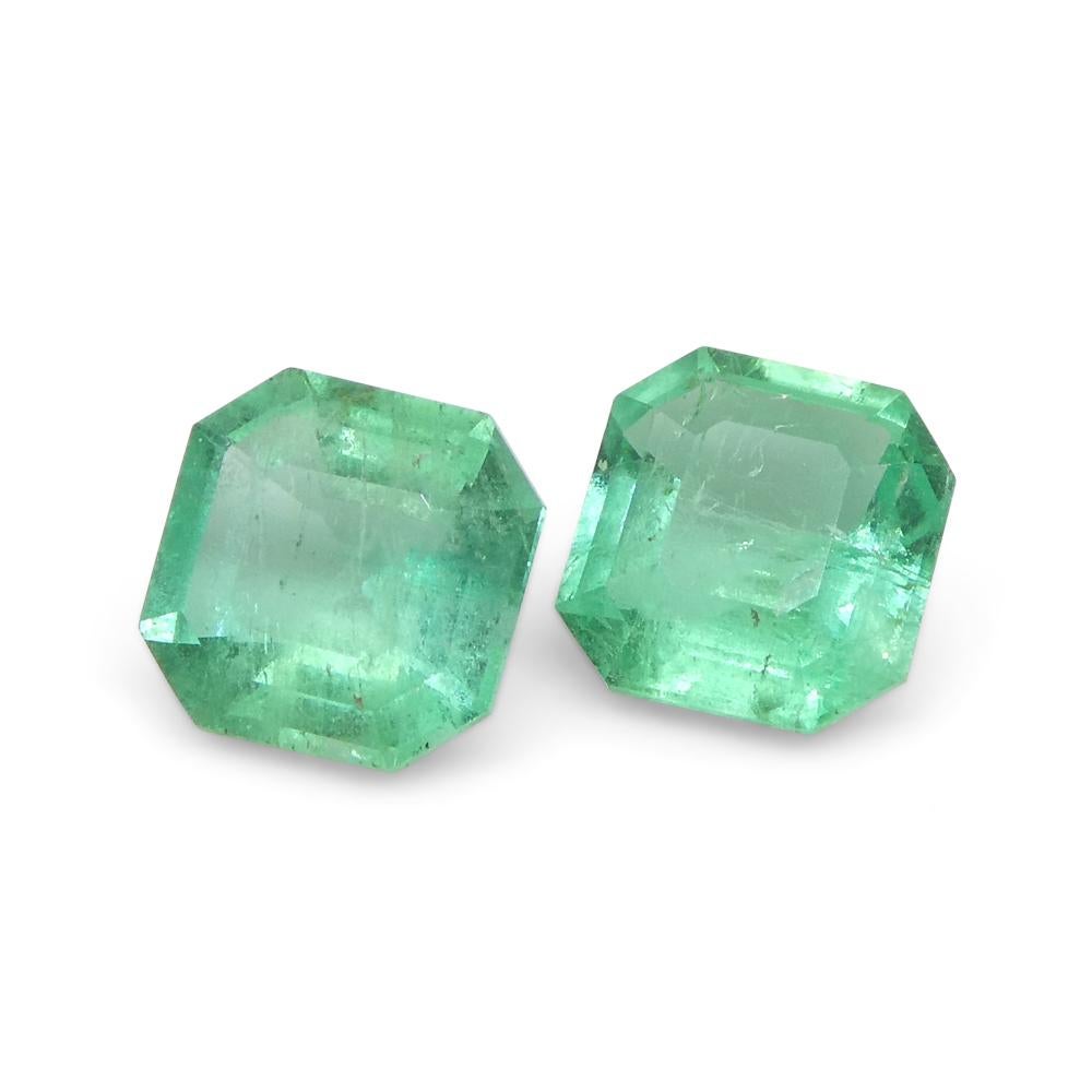 0.86ct Pair Square Green Emerald from Colombia For Sale 5