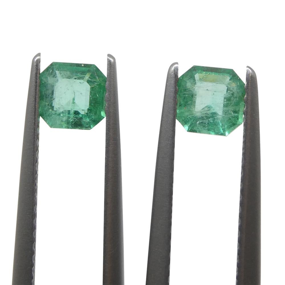 Emerald Cut 0.86ct Pair Square Green Emerald from Colombia For Sale