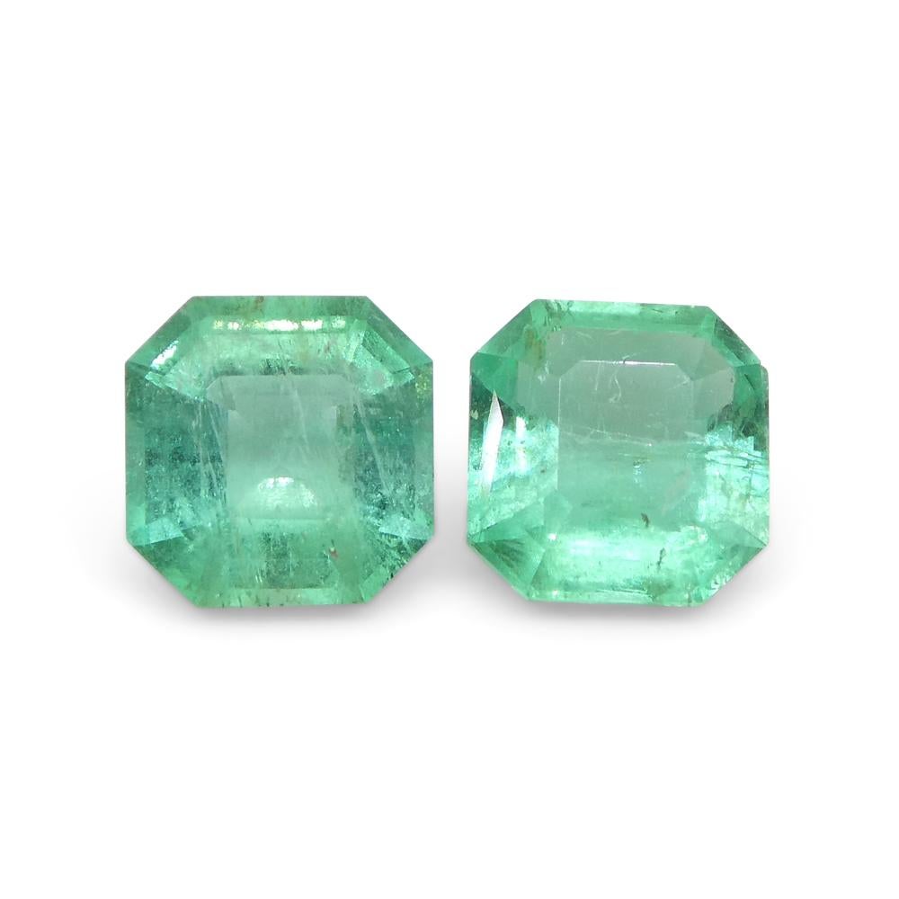 Women's or Men's 0.86ct Pair Square Green Emerald from Colombia For Sale