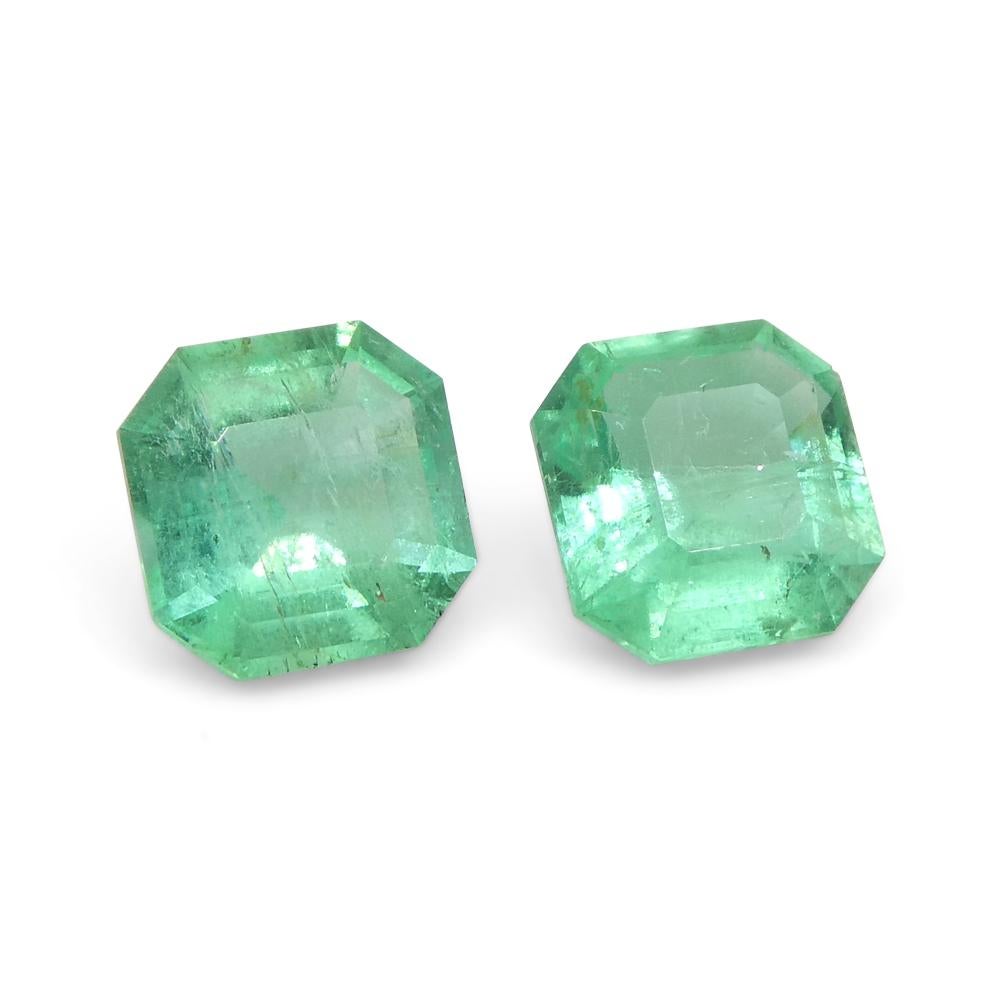 0.86ct Pair Square Green Emerald from Colombia For Sale 1