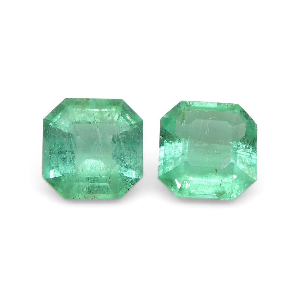 0.86ct Pair Square Green Emerald from Colombia For Sale 2
