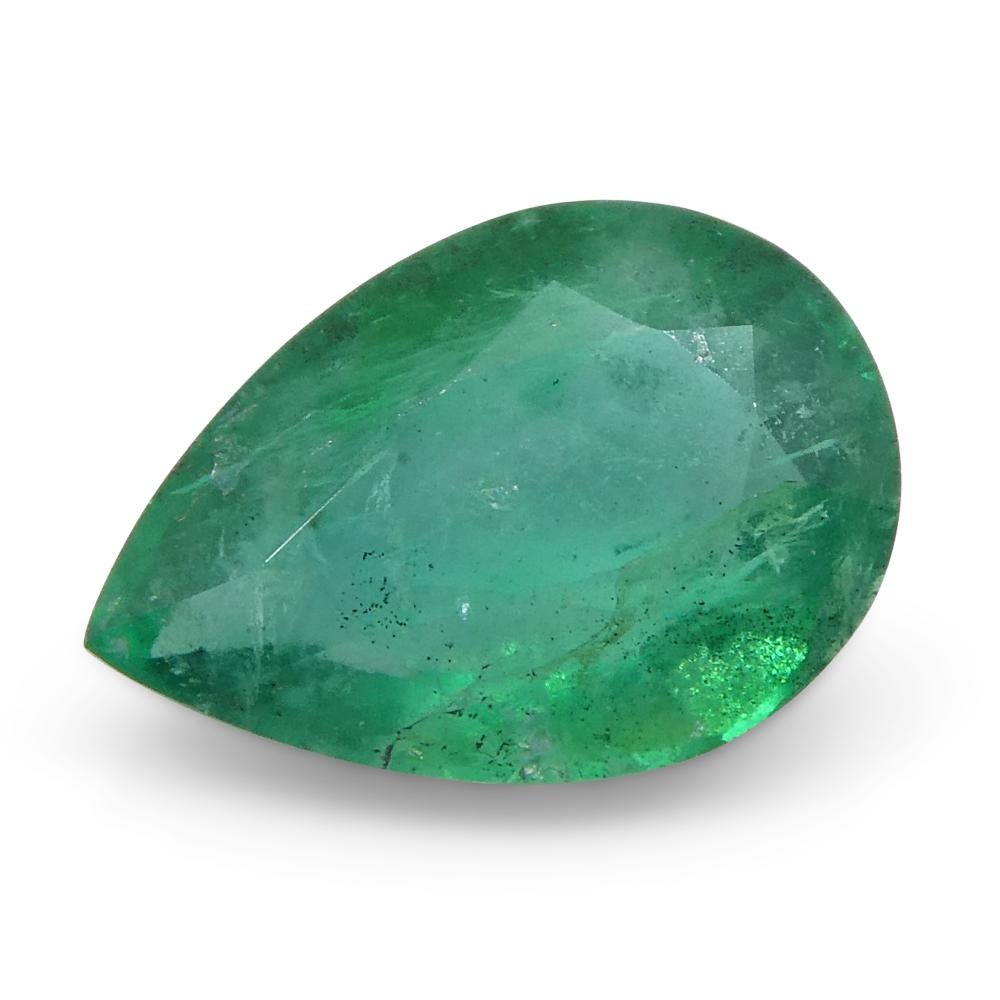 Brilliant Cut 0.86ct Pear Green Emerald from Zambia For Sale