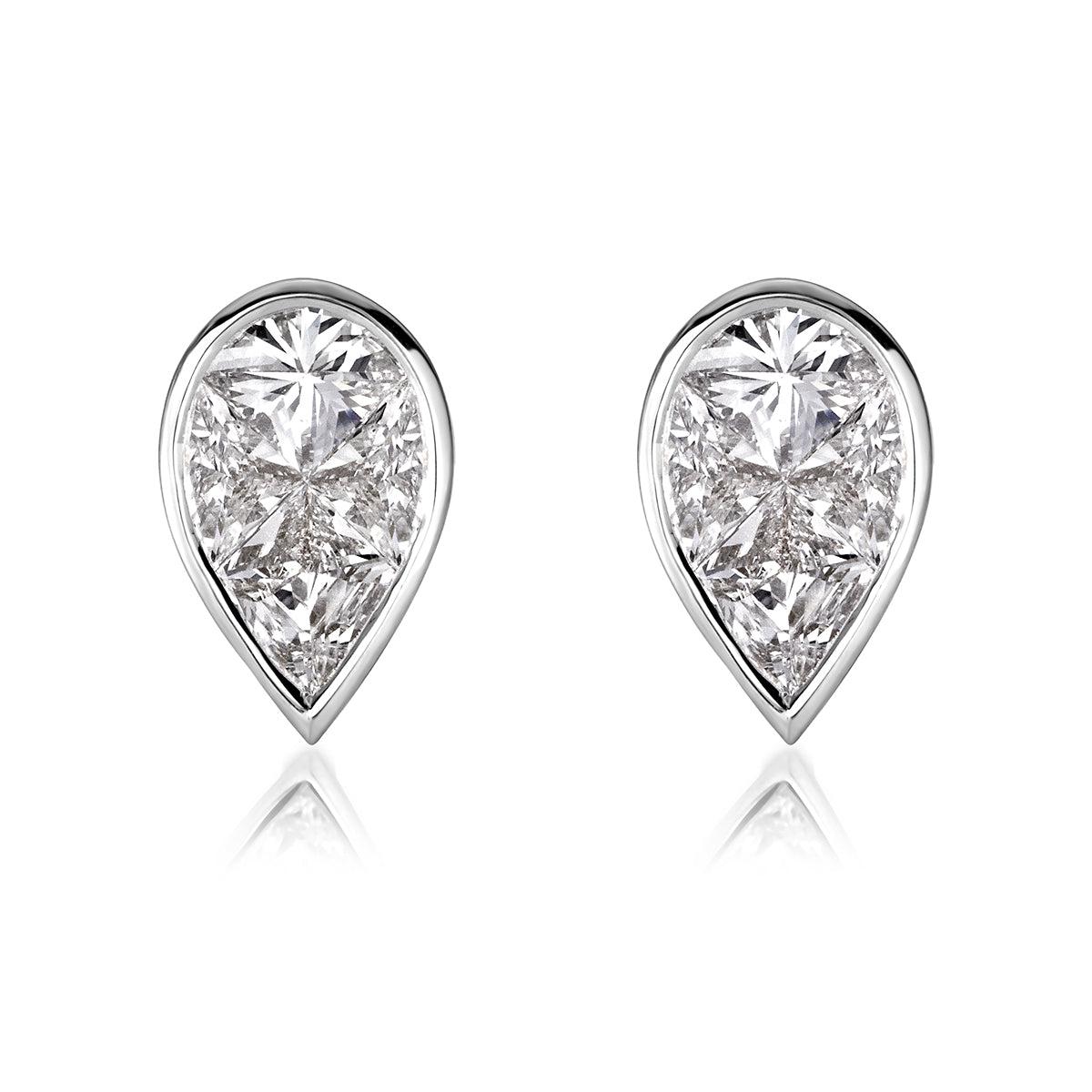0.86ct Pear Shaped Diamond Mosaic Stud Earrings in 18K White Gold For Sale