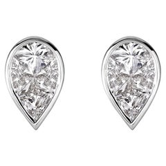 0.86ct Pear Shaped Diamond Mosaic Stud Earrings in 18K White Gold