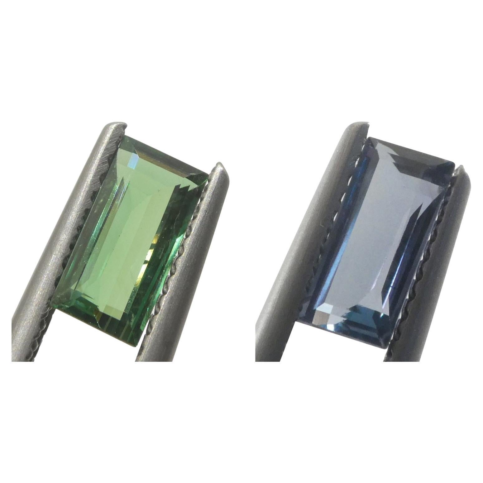 0.86ct Rectangular/Baguette Bluish Green to Grey-Purple Alexandrite GIA Certify For Sale