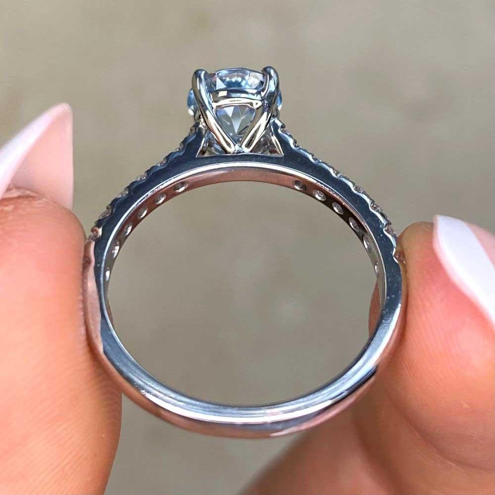 0.86ct Round Cut Aquamarine Engagement Ring, 18k White Gold For Sale 6
