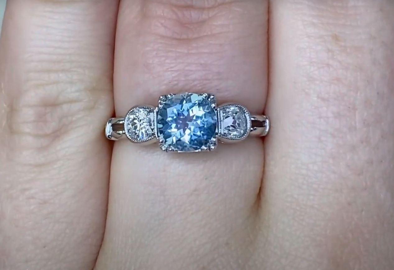 Women's 0.86ct Round Cut Aquamarine Engagement Ring, Platinum For Sale