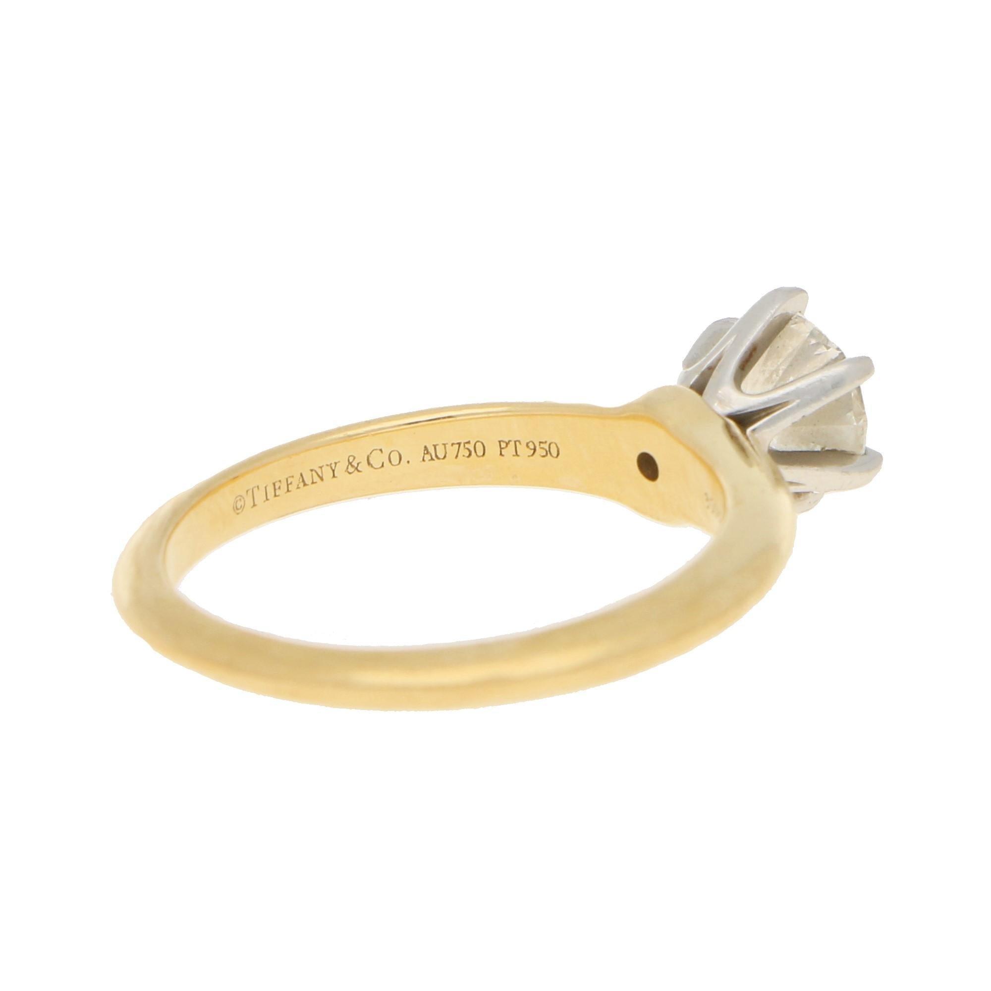 Tiffany & Co Solitaire Diamond Ring in 18ct Yellow Gold 0.86 Carat In Excellent Condition In London, GB