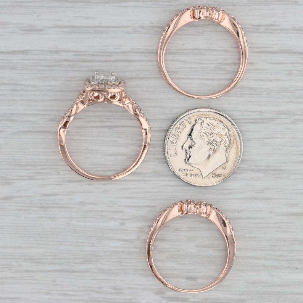 Anello di fidanzamento aureolato con diamante principesco da 0,86 carati 2 fasce nuziali in oro rosa 14k in vendita 3