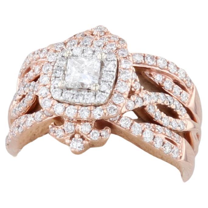 0.86ctw Princess Diamond Halo Engagement Ring 2 Bands Bridal Set 14k Rose Gold