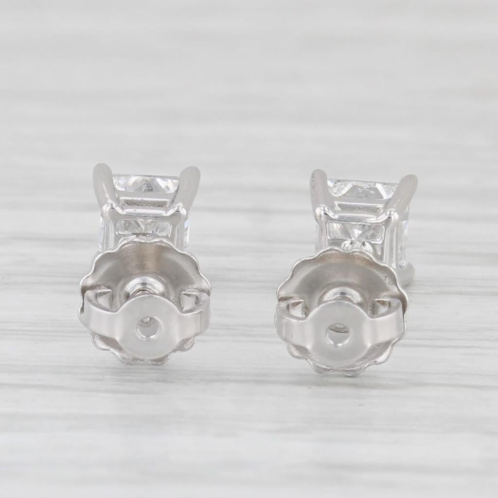 Women's 0.86ctw Princess Diamond Stud Earrings 18k White Gold Screw Back Pierced IGI For Sale