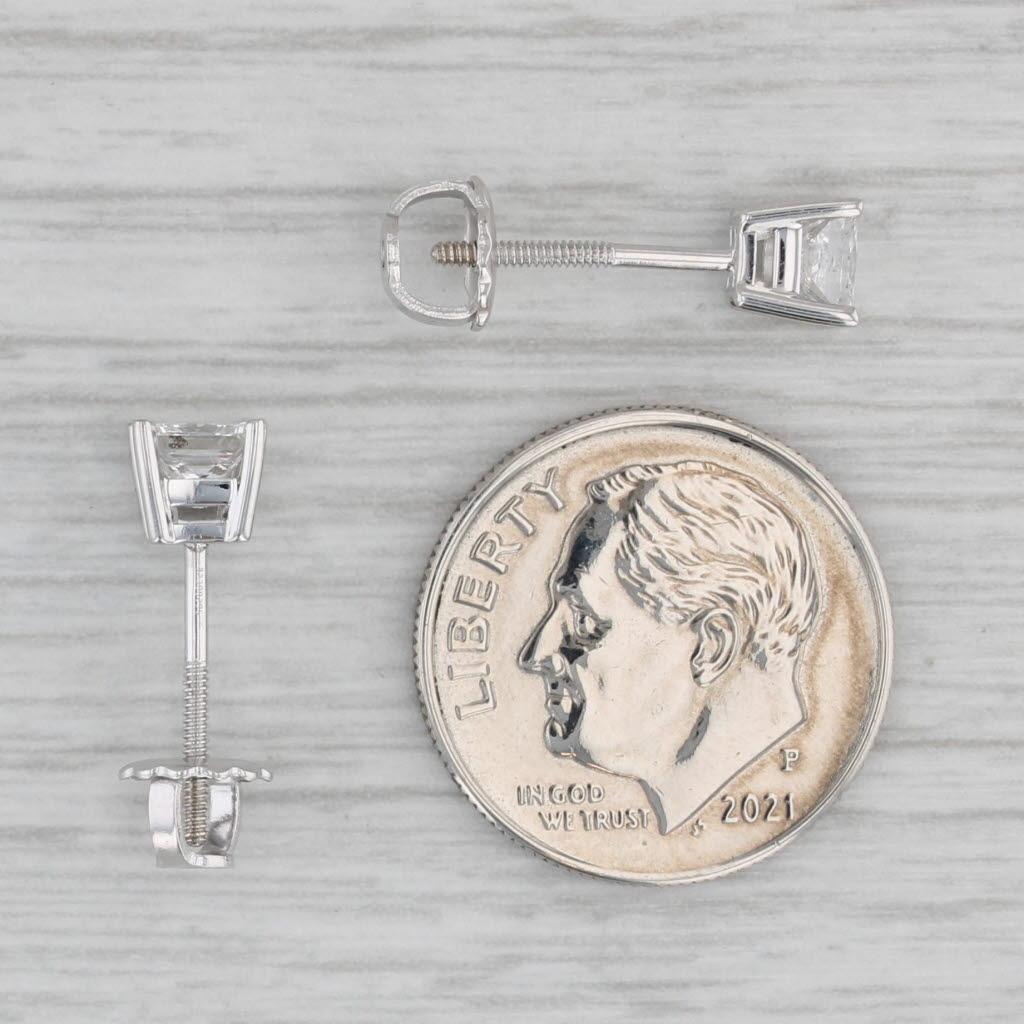 0.86ctw Princess Diamond Stud Earrings 18k White Gold Screw Back Pierced IGI For Sale 1