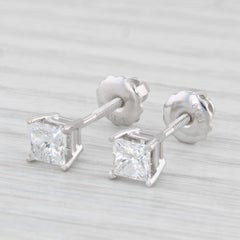 0.86ctw Princess Diamond Stud Earrings 18k White Gold Screw Back Pierced IGI