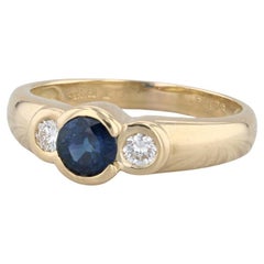 0,86ctw Runder blauer Saphir Diamantring 18k Gelbgold Größe 7,75 Verlobungsring