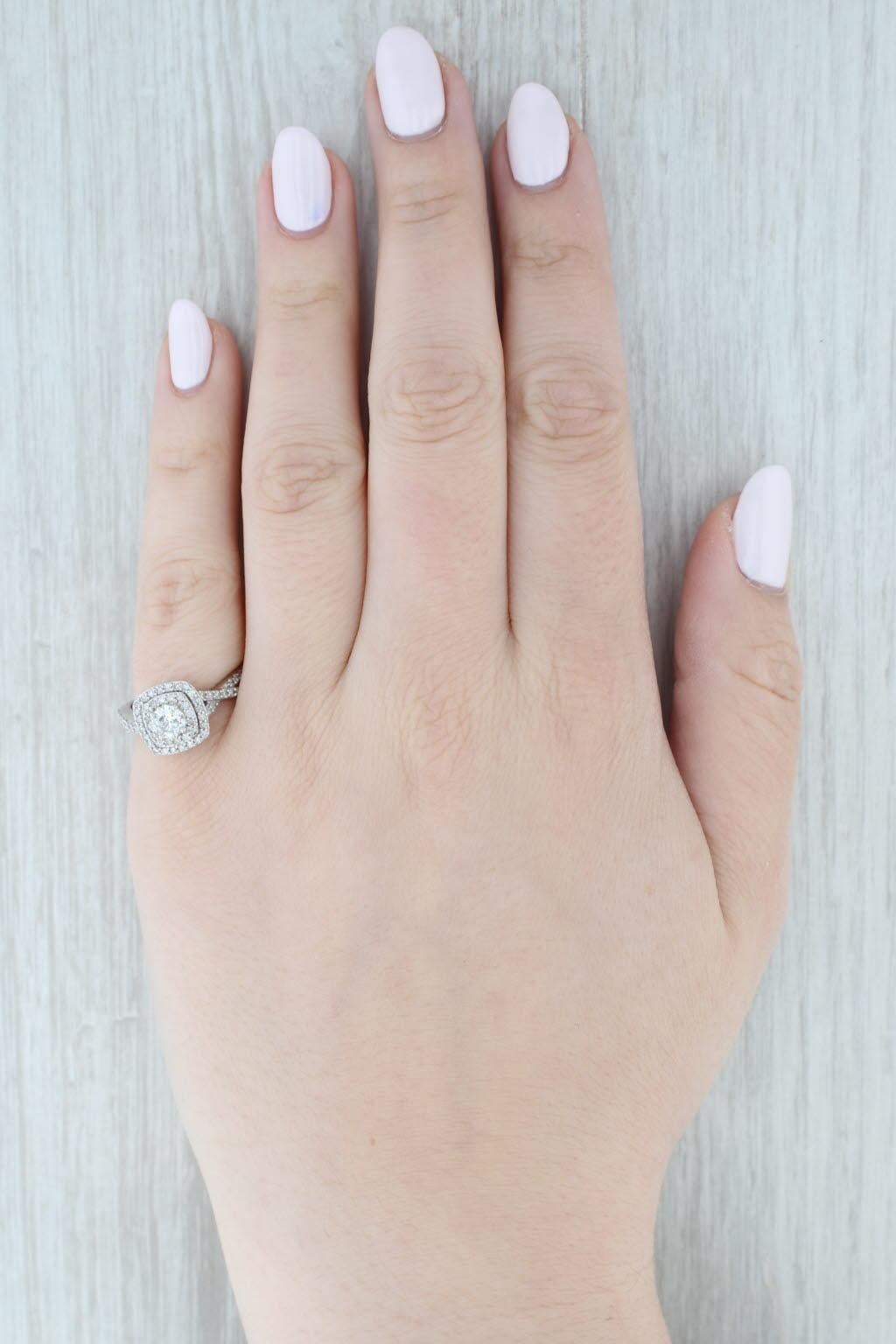 0.86ctw Round Diamond Double Halo Engagement Ring 14k White Gold Size 7.25 For Sale 6