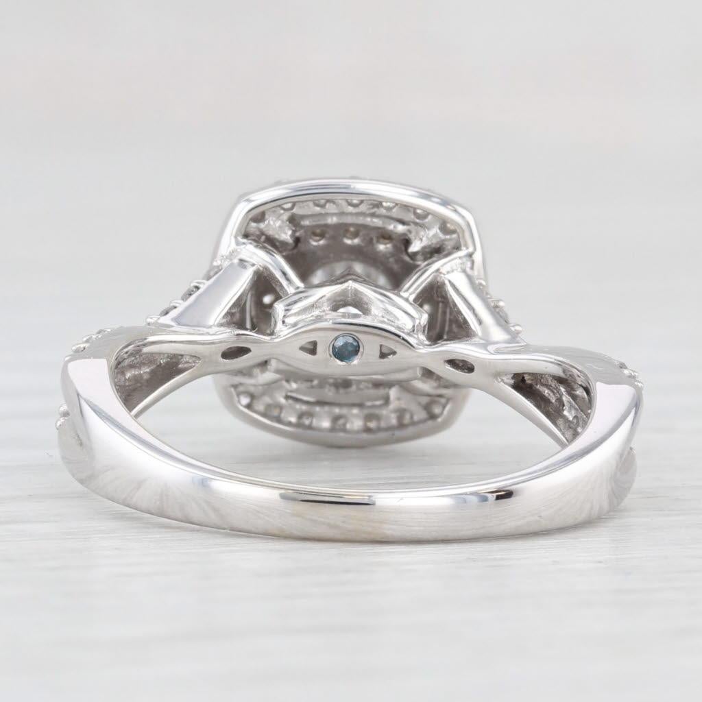 Round Cut 0.86ctw Round Diamond Double Halo Engagement Ring 14k White Gold Size 7.25 For Sale
