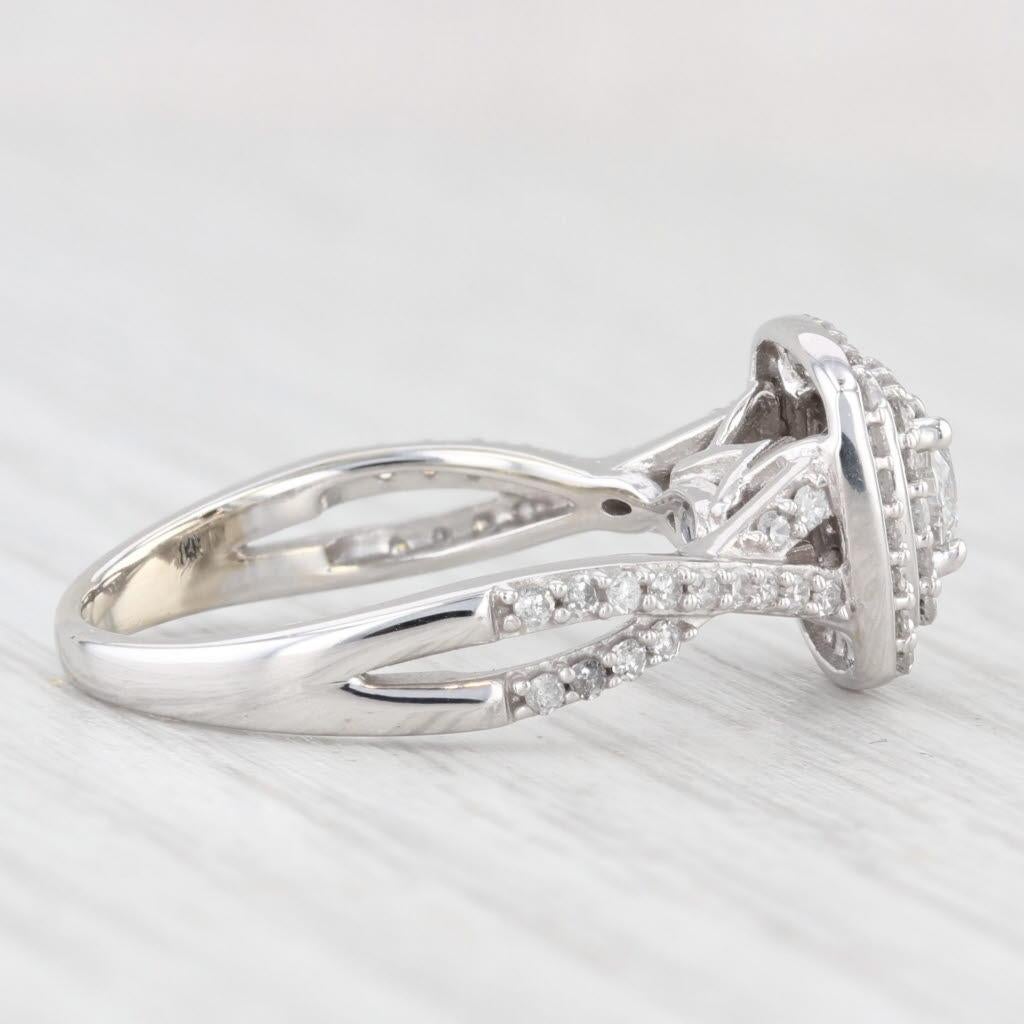 0.86ctw Round Diamond Double Halo Engagement Ring 14k White Gold Size 7.25 For Sale 1